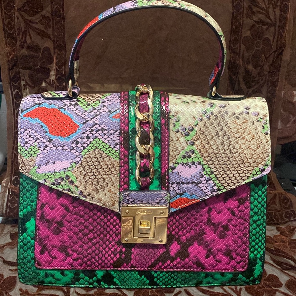 Aldo Bisegna Faux Snakeskin Rainbow Colored Crossbody/Shoulder Bag Purse